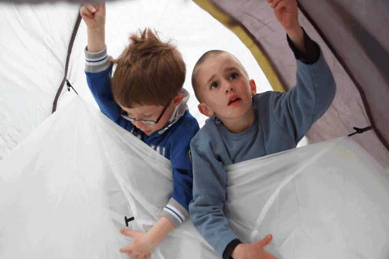 Inquisitive Beavers explore putting up a tent at the new Lower Earley Beaver colony